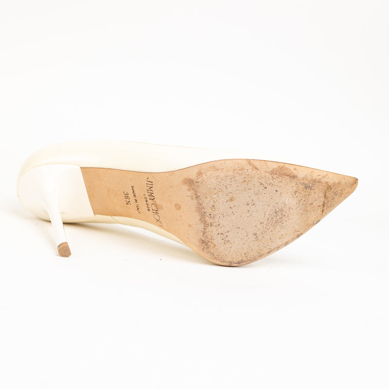 Jimmy Choo Cream Patent Leather Pointed Toe Heels 36.5