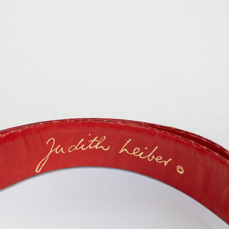Judith Leiber Red Snakeskin Belt with Silver and Gold Hardware