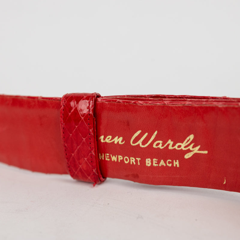 Judith Leiber Red Snakeskin Belt with Silver and Gold Hardware