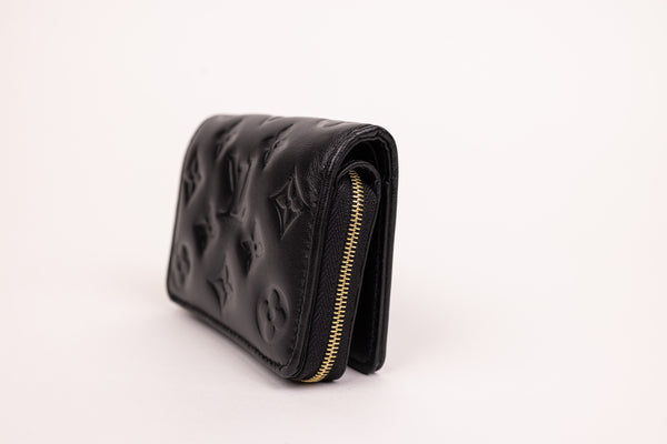 Louis Vuitton Black Embossed Lambskin Leather Puff Coussin Compact Wallet Embossed Monogram Wallet