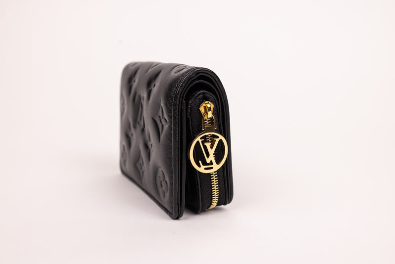 Louis Vuitton Black Embossed Lambskin Leather Puff Coussin Compact Wallet Embossed Monogram Wallet