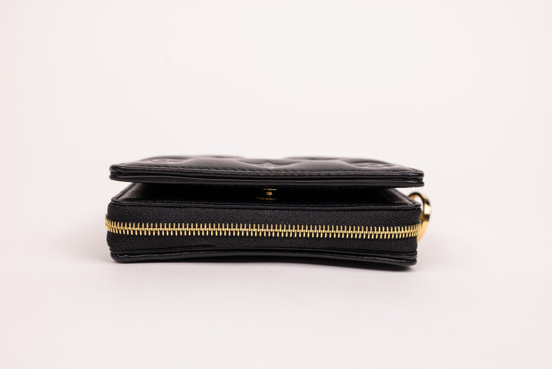 Louis Vuitton Black Embossed Lambskin Leather Puff Coussin Compact Wallet Embossed Monogram Wallet