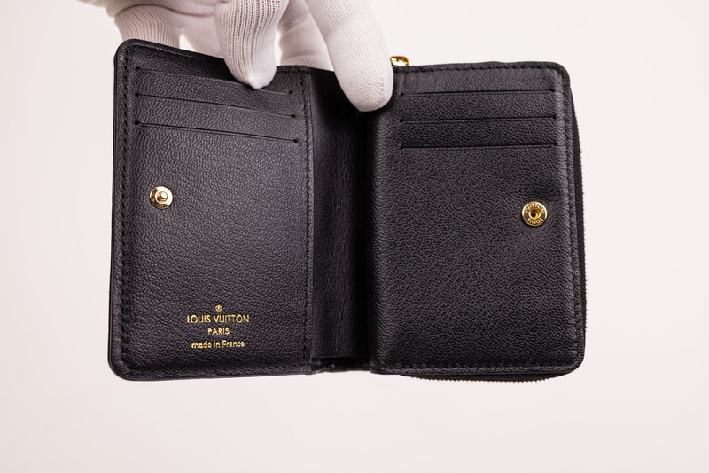 Louis Vuitton Black Embossed Lambskin Leather Puff Coussin Compact Wallet Embossed Monogram Wallet