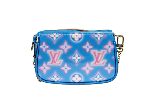 Louis Vuitton Neon Blue and Pink Monogram Vernis Valentine Mini Pochette Handbag