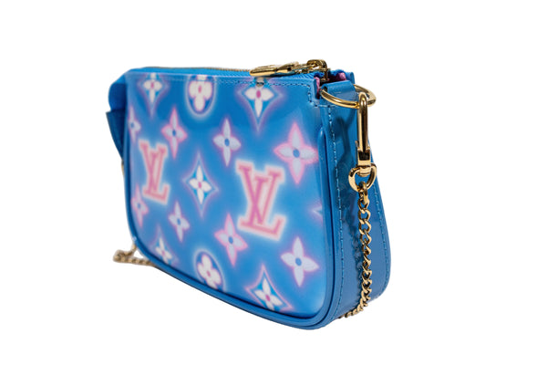 Louis Vuitton Neon Blue and Pink Monogram Vernis Valentine Mini Pochette Handbag