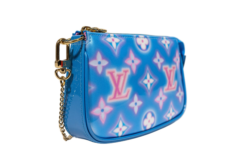Louis Vuitton Neon Blue and Pink Monogram Vernis Valentine Mini Pochette Handbag