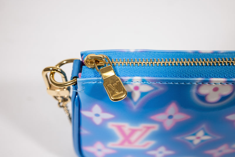 Louis Vuitton Neon Blue and Pink Monogram Vernis Valentine Mini Pochette Handbag