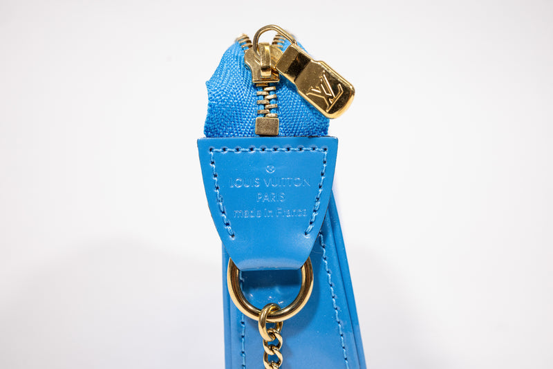 Louis Vuitton Neon Blue and Pink Monogram Vernis Valentine Mini Pochette Handbag