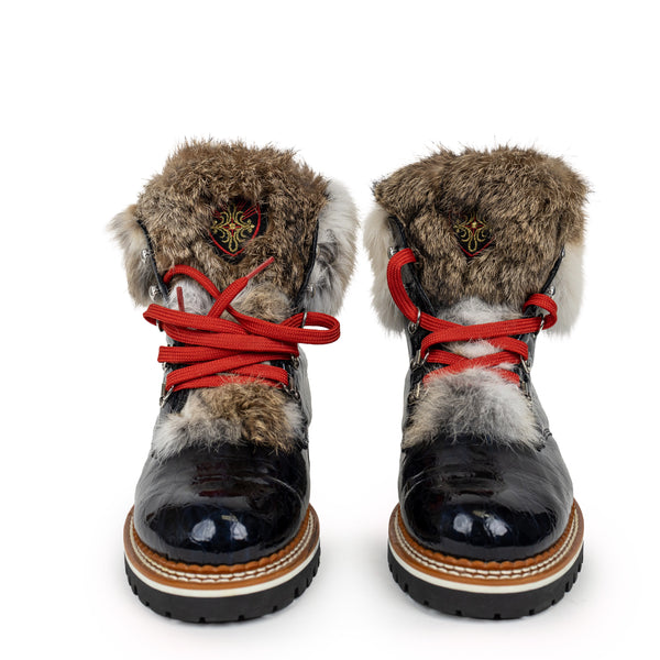 La Thuile Navy Blue Croc Embossed Fur Boots Size 40