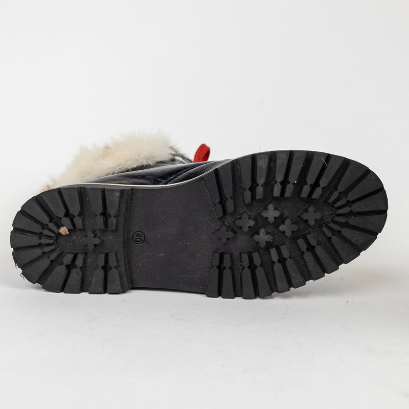 La Thuile Navy Blue Croc Embossed Fur Boots Size 40