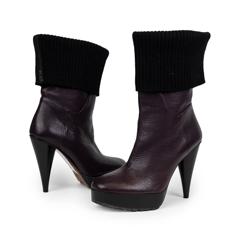 Lanvin Purple Black Fold Over Knit Boots Size 35