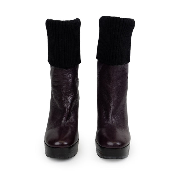 Lanvin Purple Black Fold Over Knit Boots Size 35