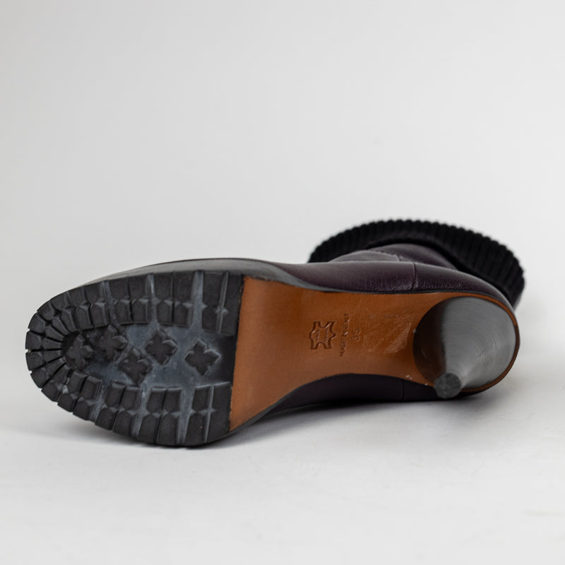 Lanvin Purple Black Fold Over Knit Boots Size 35