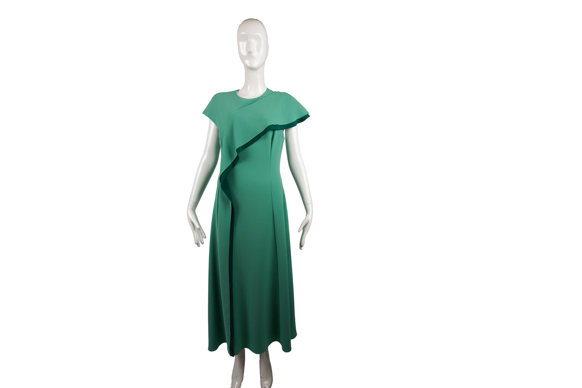 slim fit dress slacks Teal Chiffon Ruffled Neckline Sleeveless Long Bridesmaid Dress Teal / Custom Size