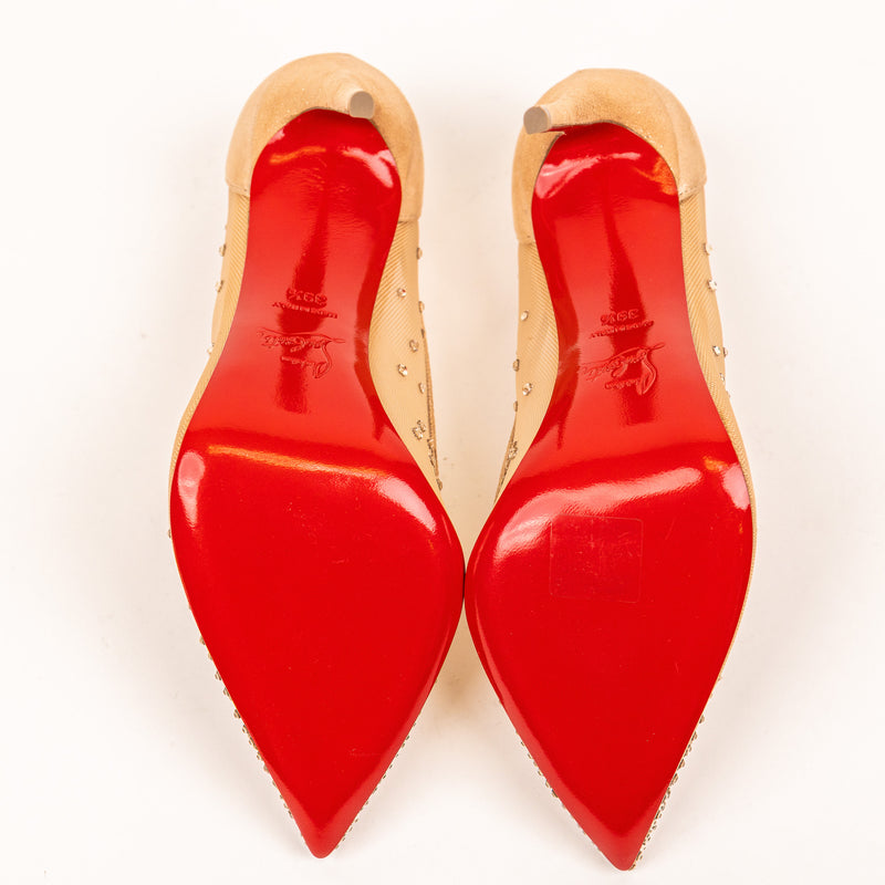 Christian Louboutin Pink Nude Suede Strass Follies 100 Pumps Size 39.5