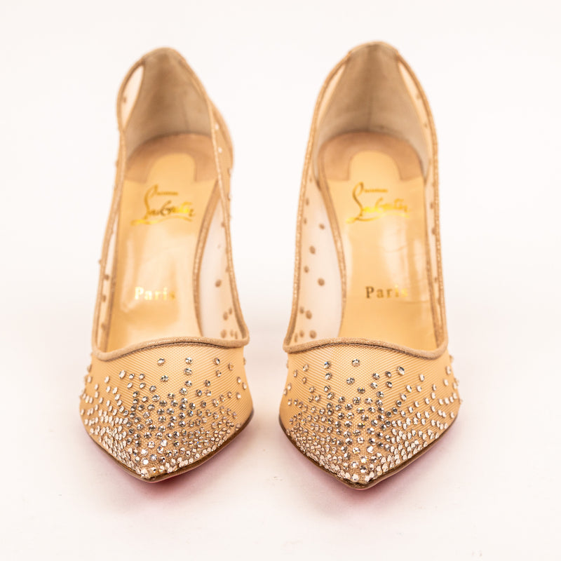 Christian Louboutin Pink Nude Suede Strass Follies 100 Pumps Size 39.5