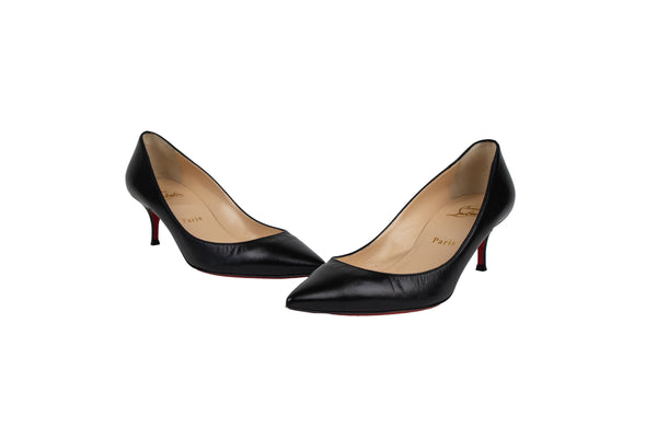 Christian Louboutin Black Leather Low Heel Pointed Toe Pumps Size