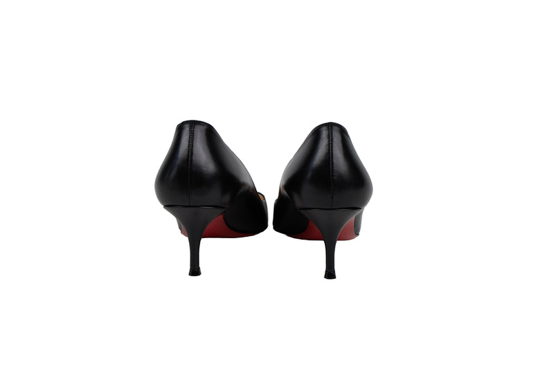 Christian Louboutin Black Leather Low Heel Pointed Toe Pumps Size
