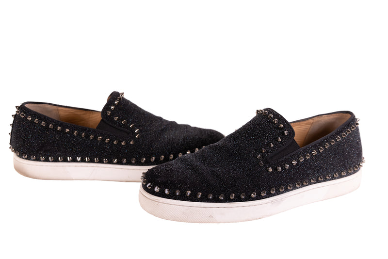 Christian Louboutin Black Glitter Spike Slip On Sneakers  display picture 1