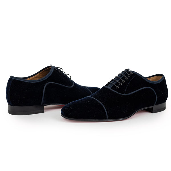 Christian Louboutin Navy Blue Velvet Greggo Orlato Oxford Men Shoes  Size 40