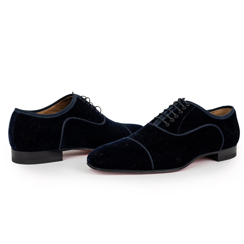 Christian Louboutin Navy Blue Velvet Greggo Orlato Oxford Men Shoes  Size 40