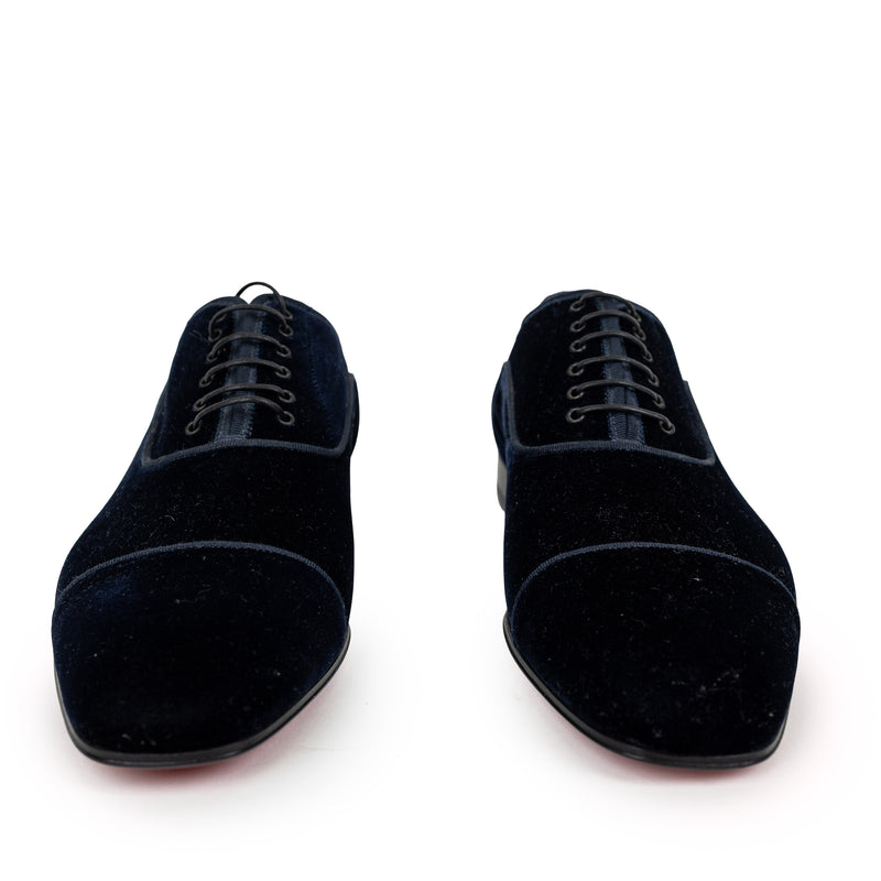 Christian Louboutin Navy Blue Velvet Greggo Orlato Oxford Men Shoes  Size 40