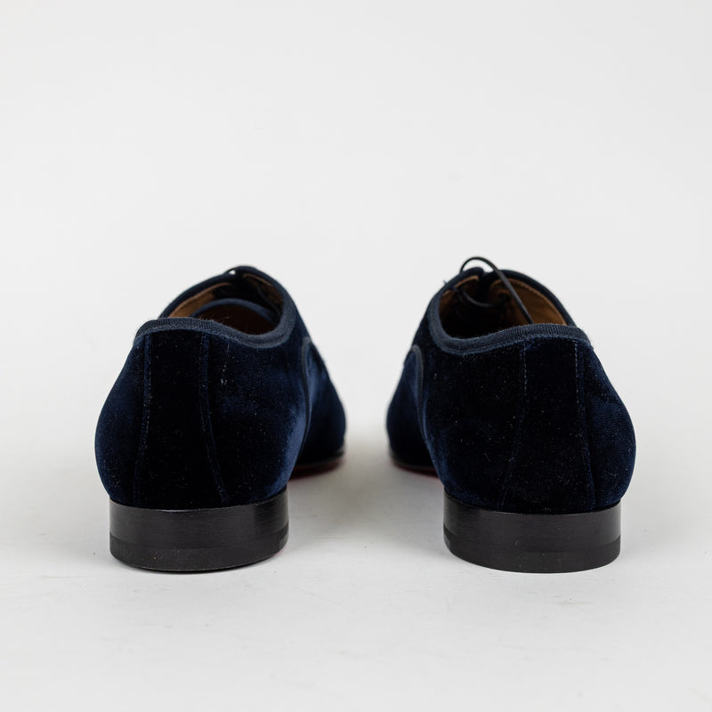 Christian Louboutin Navy Blue Velvet Greggo Orlato Oxford Men Shoes  Size 40