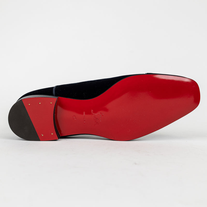 Christian Louboutin Navy Blue Velvet Greggo Orlato Oxford Men Shoes  Size 40