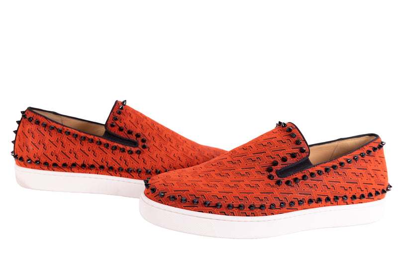 Christian Louboutin/エスパドリーユ/Orange Christian Louboutin Neon Orange Suede Louis Junior Spikes Sneakers