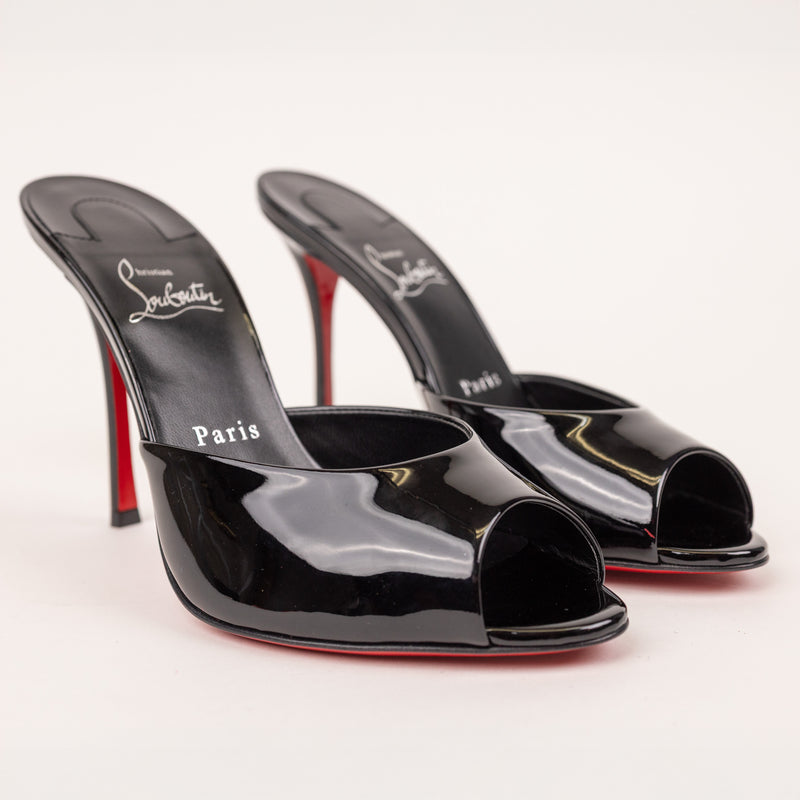 Christian Louboutin Show Me Dolly Black Patent Open-Toe Mules Size 38.5