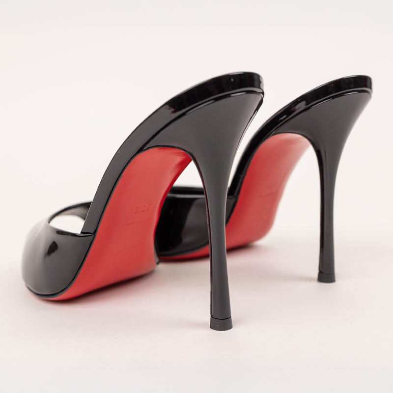 Christian Louboutin Show Me Dolly Black Patent Open-Toe Mules Size 38.5