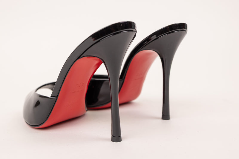 Christian Louboutin Show Me Dolly Black Patent Open-Toe Mules Size 38.5