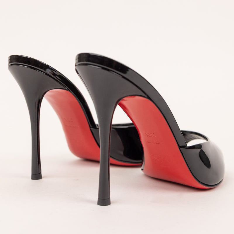 Christian Louboutin Show Me Dolly Black Patent Open-Toe Mules Size 38.5
