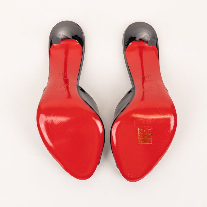 Christian Louboutin Show Me Dolly Black Patent Open-Toe Mules Size 38.5