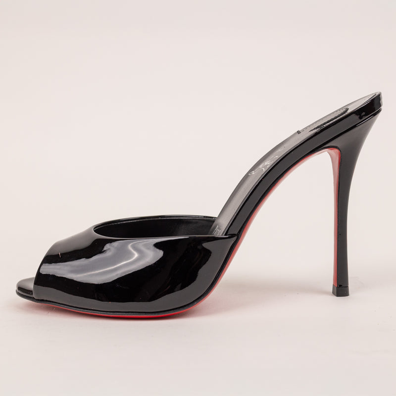 Christian Louboutin Show Me Dolly Black Patent Open-Toe Mules Size 38.5