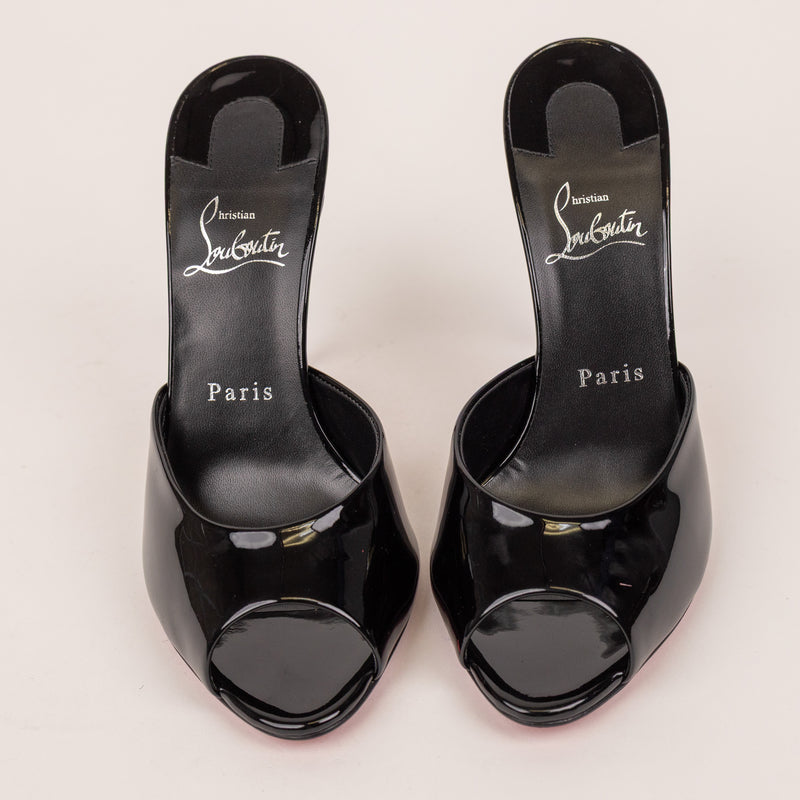 Christian Louboutin Show Me Dolly Black Patent Open-Toe Mules Size 38.5