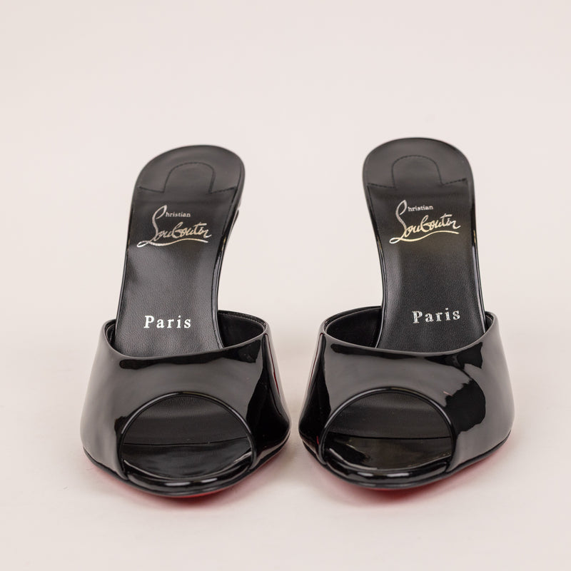 Christian Louboutin Show Me Dolly Black Patent Open-Toe Mules Size 38.5