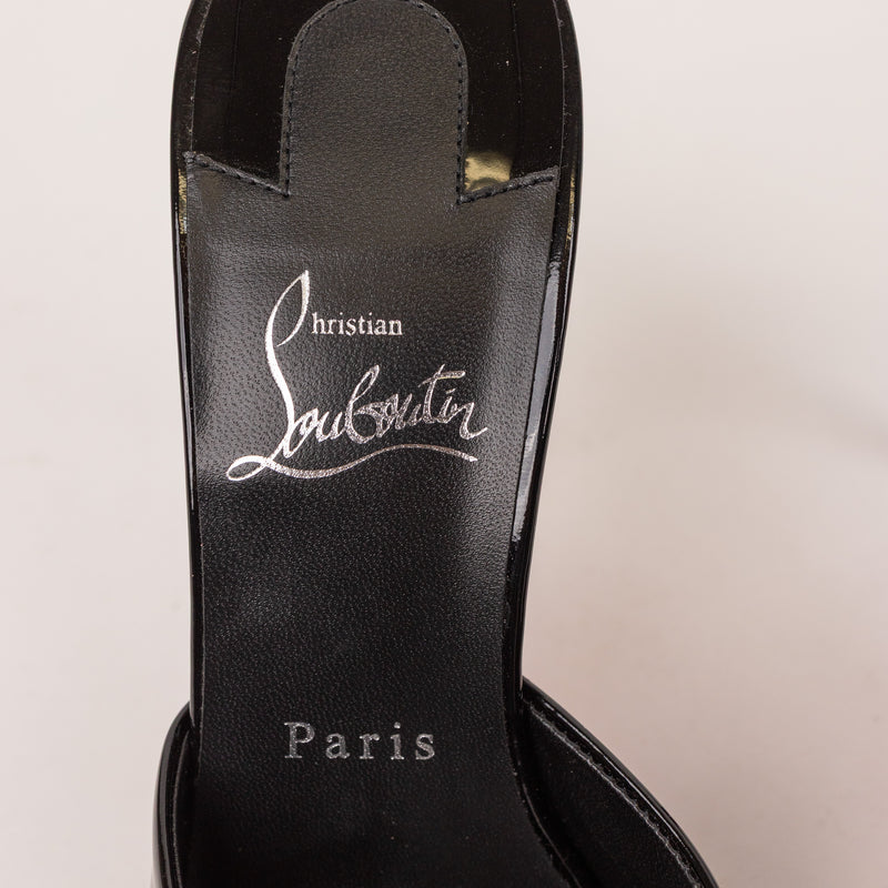 Christian Louboutin Show Me Dolly Black Patent Open-Toe Mules Size 38.5