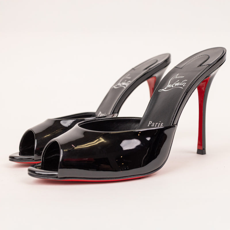 Christian Louboutin Show Me Dolly Black Patent Open-Toe Mules Size 38.5