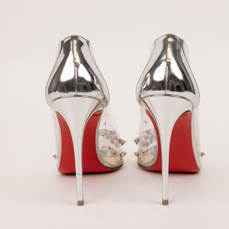 Christian Louboutin PVC Spike Silver Metallic Pumps Size 38