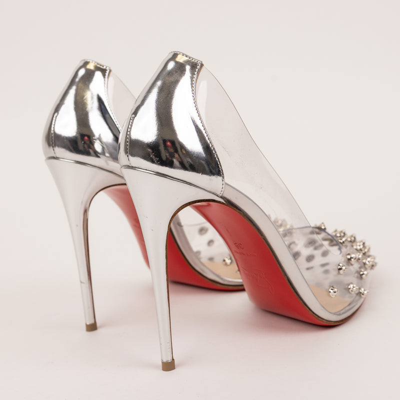 Christian Louboutin PVC Spike Silver Metallic Pumps Size 38