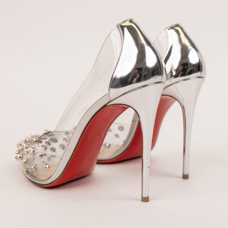 Christian Louboutin PVC Spike Silver Metallic Pumps Size 38