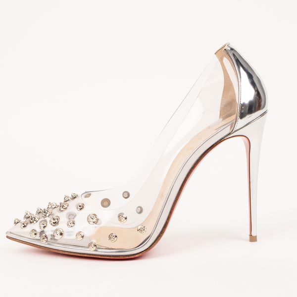 Christian Louboutin PVC Spike Silver Metallic Pumps