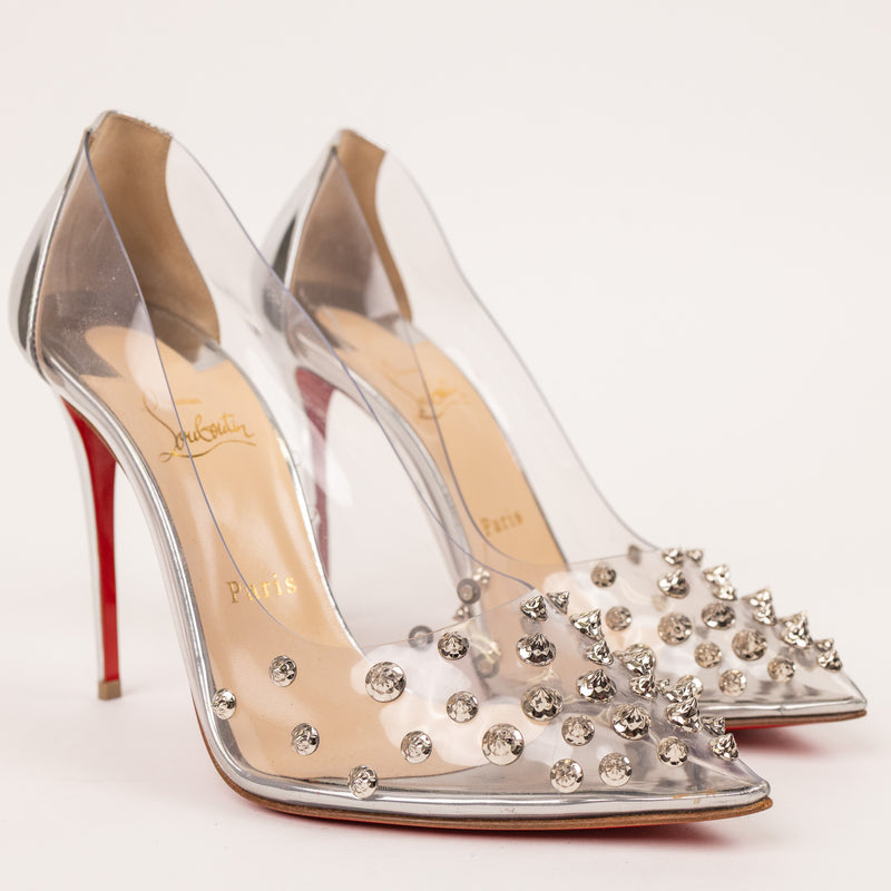 Christian Louboutin PVC Spike Silver Metallic Pumps Size 38