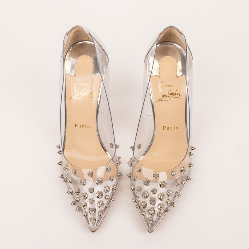 Christian Louboutin PVC Spike Silver Metallic Pumps Size 38