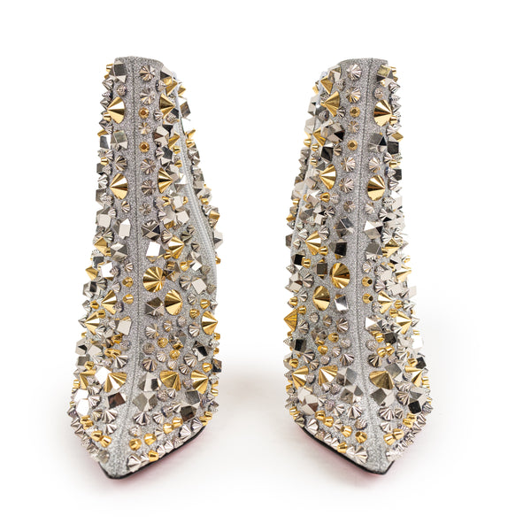 Christian Louboutin Silver Gold Glitter Spike Booties 38.5