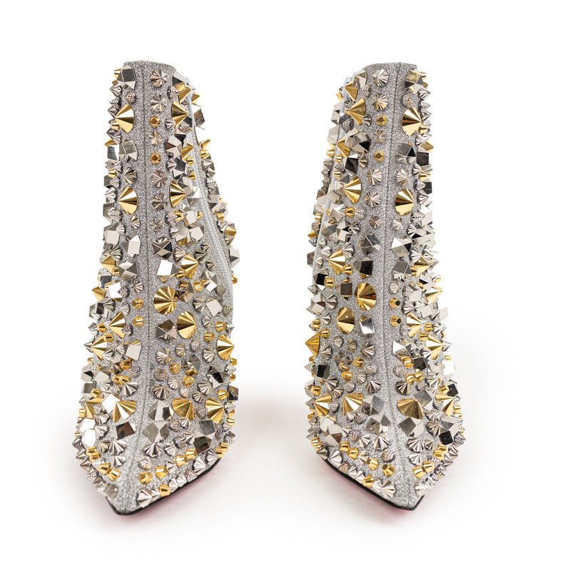 Christian Louboutin Silver Gold Glitter Spike Booties 38.5