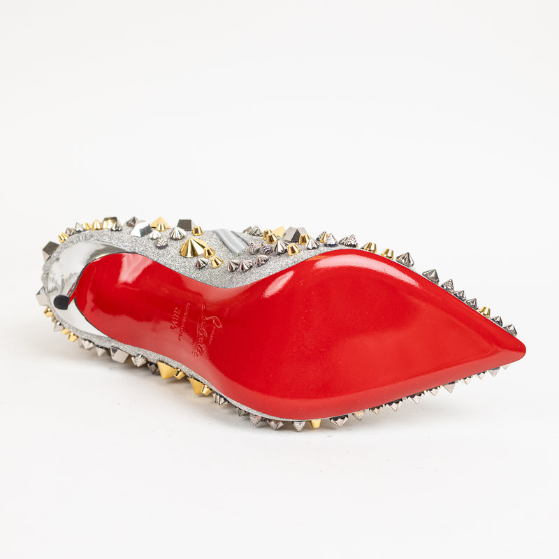 Christian Louboutin Silver Gold Glitter Spike Booties 38.5