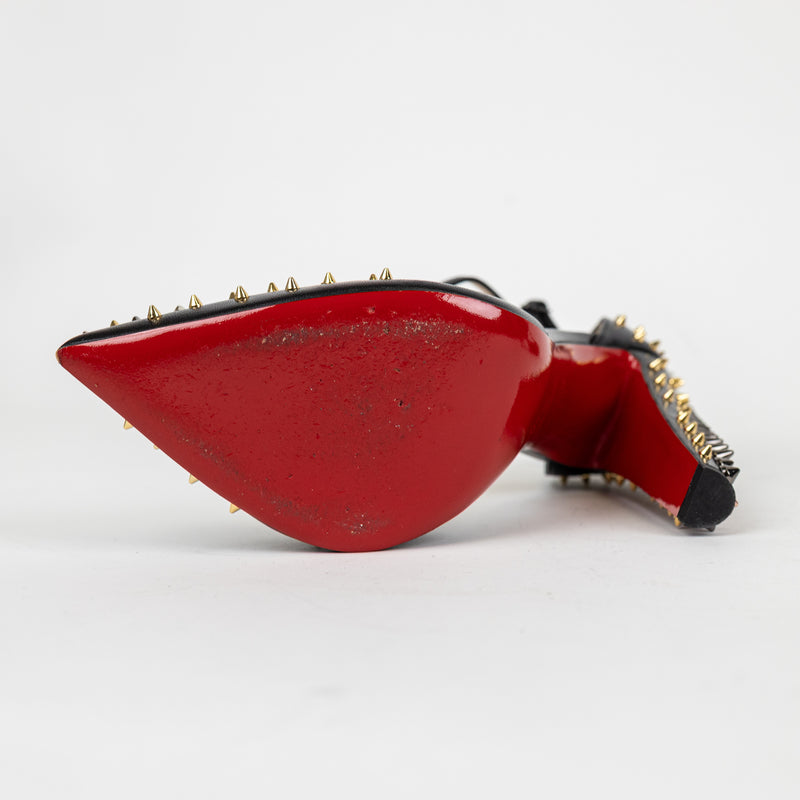 Christian Louboutin Black Goldostrap Spike T-Strap Heels Size 38.5