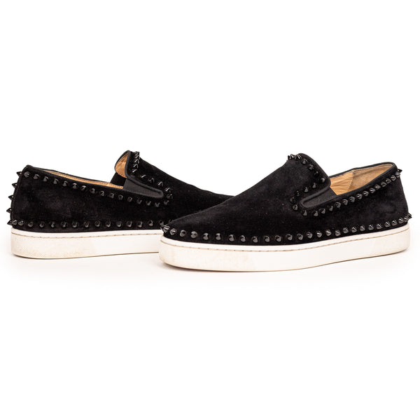 Louboutin Black Velvet Studded Slip-On Sneakers Size 42